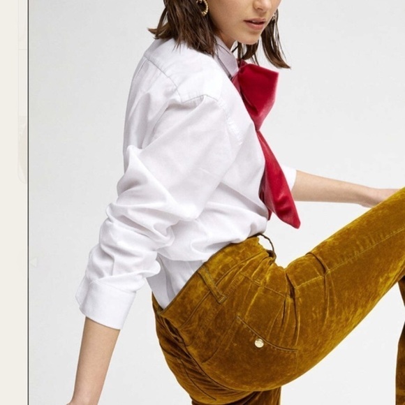 SHAFT JEANS Italy Lola hr Velvet Flock Pants Lace up Flare Hem in Oro Verde - Picture 5 of 15